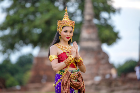 Asia woman wearing traditional Thai dress,The costume of the nat