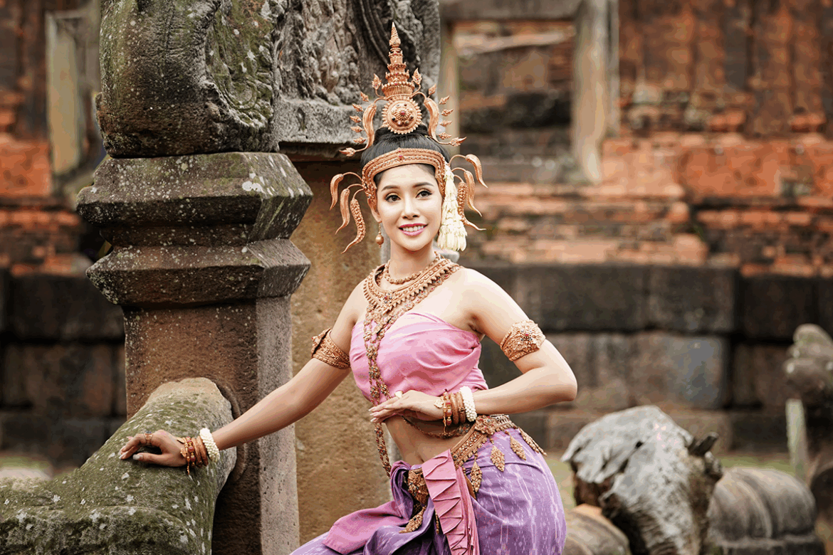 Asian charming woman wearing typical Thai dress identity culture