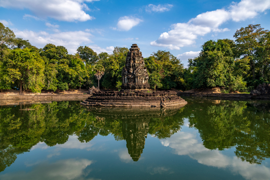 Beautiful Reflection of Neak Pean Temple in the Angkor Wat historical site, Siem Reap, Cambodia