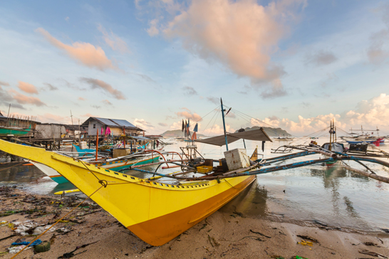 Traditional Philippino boat in the sea, Palawan island, Philippines