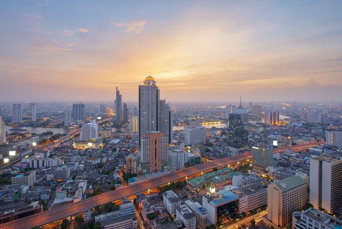 Bangkok cityscape and skyline at sunset 